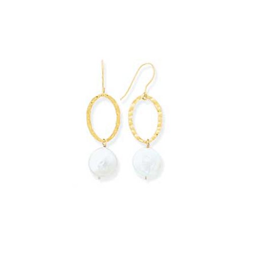 Sterling Silver with Gold and White Coin Pearl Earrings