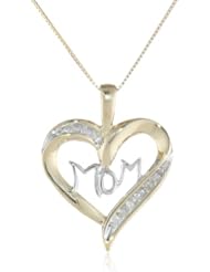 10k Yellow Gold with Diamonds "MOM" Heart Pendant Necklace (0.08 cttw, I-J Color, I2-I3 Clarity), 18"