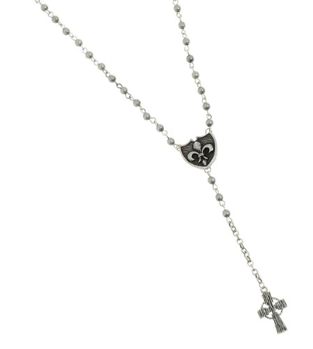 G by GUESS Fleur Shield Rosary Necklace, SILVER