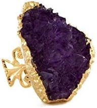 Charlene K Amethyst Natural Stone Gemstone Ring (24k Gold Plated)