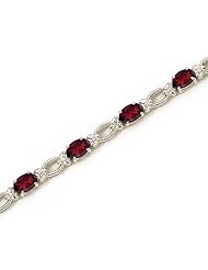 14k White Gold Natural Garnet And Diamond Tennis Bracelet