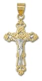 14kt Two-Tone Gold Crucifix. 1.5 Inches Long By 1 Inch Wide