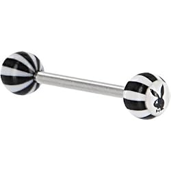 Playboy White Logo Inlay Midnight Beach Ball Barbell Tongue Ring