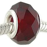 Sterling Silver GARNET RED Glass January BIRTHSTONE Bead for Pandora Biagi and Chamilia Bracelets