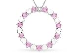 1 3/4 Carat Pink Sapphire and Diamond 14K White Gold Circle with Heart Pendant w/Chain