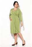 Avenue Plus Size Faux Wrap Solid Dress, Green 26/28