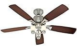IMAGE OF Hunter 28705 Altitude 52-Inch 5-Blade 3-Light Ceiling Fan, Brushed Nickel with Oak/Dark Walnut Blades and Frosted Glass Shades
