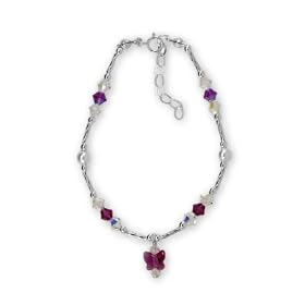 Fuschia Pink Butterfly Charm Bracelet Swarovski Crystal and Pearl Twist Liquid Sterling Silver