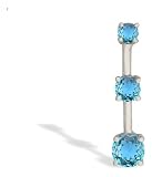 14K White Gold Genuine Round Blue Topaz 3-Stone Pendant