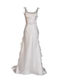 Artwedding Sleeveless Soft Satin Column Wedding Dress with Beaded Lace and Back Ruffle Detail,Ivory