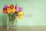 Wallmonkeys Peel and Stick Wall Decals - Vase of Tulips on Table - Green Background - Removable Graphic