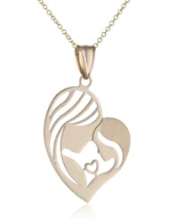 14k Yellow Gold Mother and Child Heart Pendant Necklace, 18"