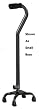 `Quad Cane-Small Base Black Black * Small base vinyl grip * 4 point base combined with offset handle provide additional stability and support * Easy-to-use one-button height adjustment with locking bolt allows quick safe fitting * Height adjustment 2