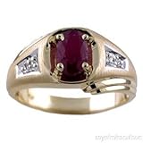 Mens Diamond Ring Ruby (July Birthstone) 14K Yellow or White Gold