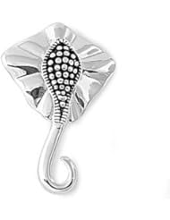 Sterling Silver Stingray Pendant Unique Wholesale Ocean Charm Pure 925 New 25mm with 1mm Ball Bead Chain