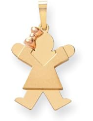 14k Two Tone Gold Small Girl with Bow on Left Engravable Charm. Metal Wt- 1.5g