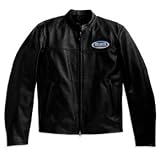 Harley Davidson/Buell Men's Leather Jacket. Buell midweight leather with action back and mandarin collar. Hand warmer pockets and an inside pocket. Zipper cuffs. Embroidered Buell patch on left chest. 98112-07BM