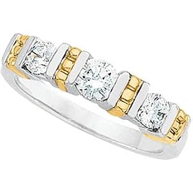 14K Yellow Gold Three 3 Stone Diamond Bridal Anniversary Band Ring by DivaDiamonds