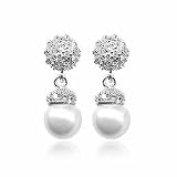 Sterling Silver Simulated Diamond CZ and simulated White Pearl Earrings