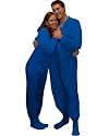 PajamaCity Shocking Blue Fleece Footie Pajamas for Adults with Trap Door Butt-Flap