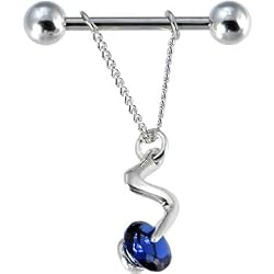 Sterling Silver 925 Twirl Chain Blue Crystal Spinner Nipple Shield