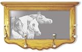 Wall Mounted Etched Mirror Coat Rack - Arabian Horses - Solid Oak, Hand-Rubbed Finish, 30 x 18 inches