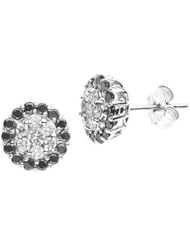 .63Ct Diamond Black Diamond Cluster Stud Earrings 14K Gold