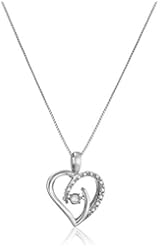 Dancing Diamond Sterling Silver Heart Pendant Necklace (1/10cttw, J-K Color, I2-I3 Clarity), 18"