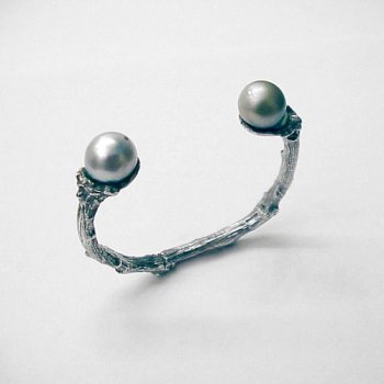 Large Twig Cuff, White Pearls