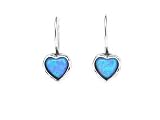 heart shape Silver dangle drop Earrings Set With a heart light blue opal gem stone