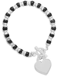 7.5" Black Onyx Toggle Bracelet with Heart Tag