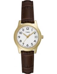 Timex T2N299 Ladies Classics White Dial Brown Leather Strap Watch