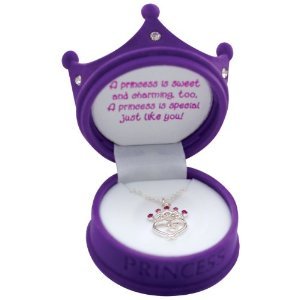 Princess Pendant Necklace in Tiara Crown Shaped Gift Box - Pink or Purple