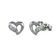 Diamond Cubic Zirconia Accented Heart-Shaped Platinum Overlay CAREFREE Sterling Silver Stud Earrings