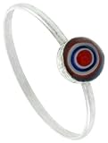 Tiny Sterling Silver 1/4 (6 mm) Round Maroon Resin Ring with Colorful Circles Design