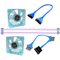 Cables Unlimited MSC-UVKIT-B UV Reactive MOD Kit Includes Light Fans Floppy and ATA133 Cable (Blue)