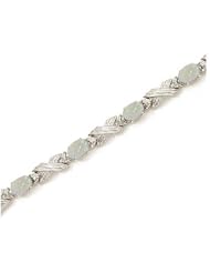 10K White Gold Oval Opal and Diamond Bracelet by Jewelry Mountain