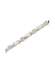 10K White Gold Oval Opal and Diamond Bracelet