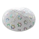 Suede Kippot kippah kipa kipah yarmulke yarmulka head covering - Star of David White & Silver