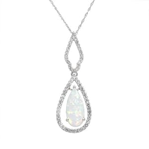Necklace With 2.05ctw Diamonds and Created Opal Crafted in White Gold Length 18in
