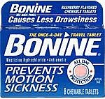 Bonine Motion Sickness Prevention Chewable Tablets 8 Per Box