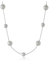 Anne Klein "Polished and Pearl" Silver-Tone Blanc Pearl Stationed Ball Necklace, 16"