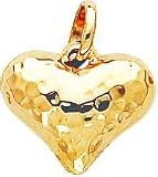 14K Gold Hammered Puffed Heart Pendant