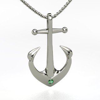 Anchor of Hope Pendant, 14K White Gold Necklace with Emerald