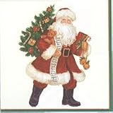 Caspari Lynn Haney Santas 2 Paper Lunch Napkin Package, Ivory