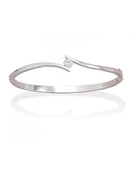 MMA Silver - Rhodium Plated Hinged Bangle with 5mm CZ