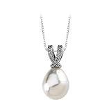 14K White Gold 1/10 ct. Diamond and South Sea Cultured Pearl Pendant with Chain