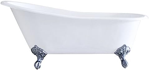 Cambridge Plumbing ST61-NH-CP 61" x 30" Cast Iron Slipper Clawfoot Tub with No Faucet Drillings &amp; Polished Chrome Feet, 61" x 30" x 28"