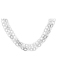 MMA Silver - 17 inch Polished 3 Strand Oval Link Necklace