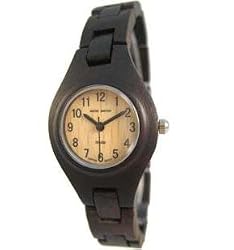Tense Ladies Solid Dark Sandalwood Round Bracelet Wood Watch Hypo-Allergenic L7509D